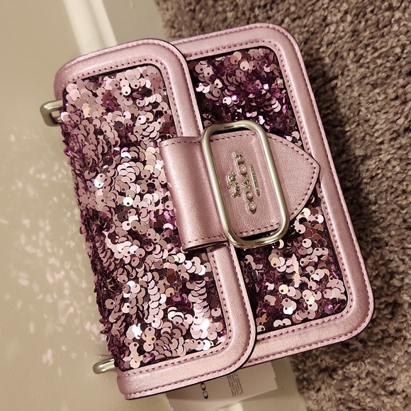 SOLD OUT NWT Coach Lilac Sequin Morgan Square Crossbody bag - Picture 4 of 16